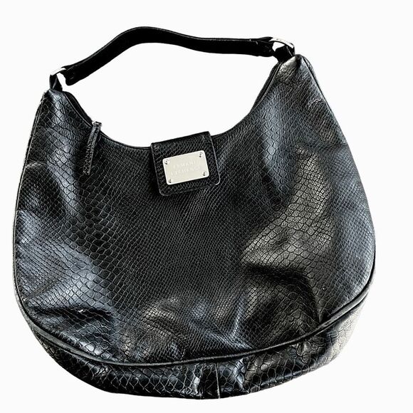 ARMANI EXCHANGE black leather shoulder/hobo bag snakeskin embossed. EUC - Picture 1 of 16